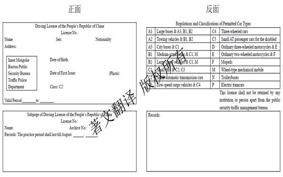 中国驾照翻译模板