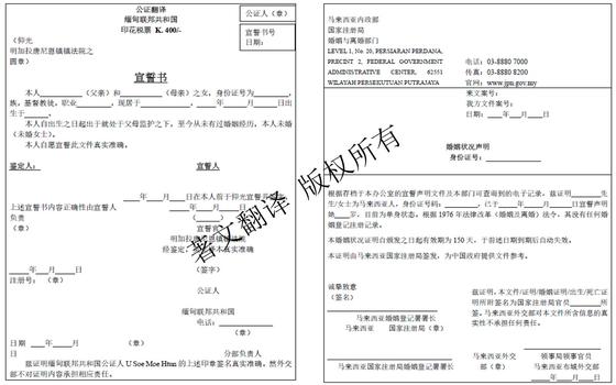 单身证明翻译模板